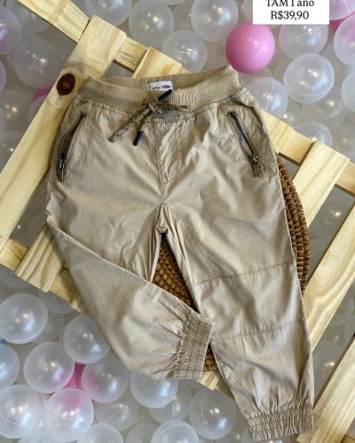 Calça Bege Poim 100% algodão Tamanho 1