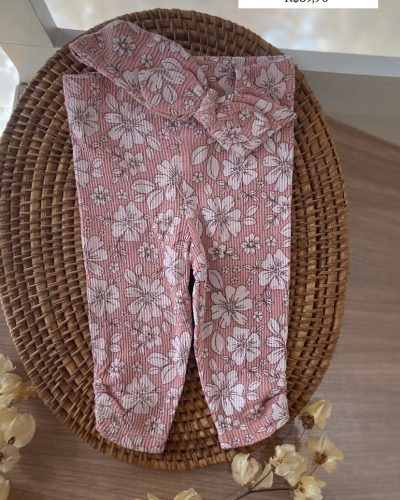 Calça + Faixa Rosa Florida Tamanho 0-3 meses
