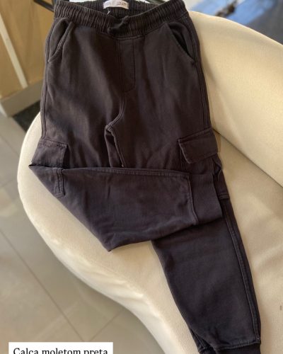 Calça Moletom Preta Zara Com Bolso Lateral Tamanho 9