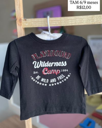 Camiseta Preta Play Tamanho 6 9 meses