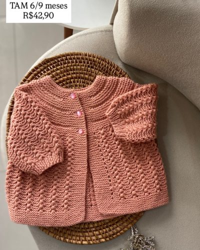 Casaco Tricô Rosa Tamanho 6 9 meses