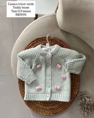 Casaco Tricot Verde Teddy Boom Tamanho 0 3 meses