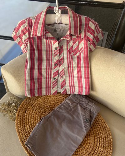 Conjunto Camisa sobreposta + Bermuda Brandili Tamanho 6 9 meses