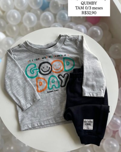 Conjunto Camiseta + Calça Quimby Tamanho 0 3 meses