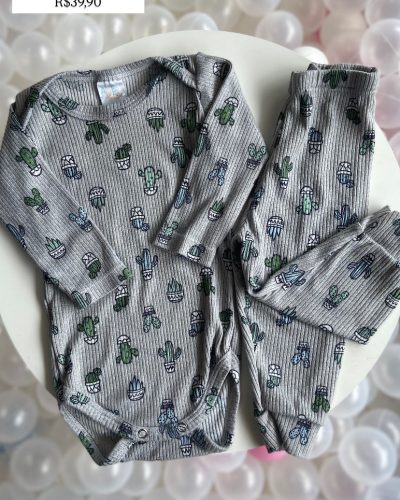 Conjunto body + calça Ame Kids Cactus Tamanho 3 6 meses