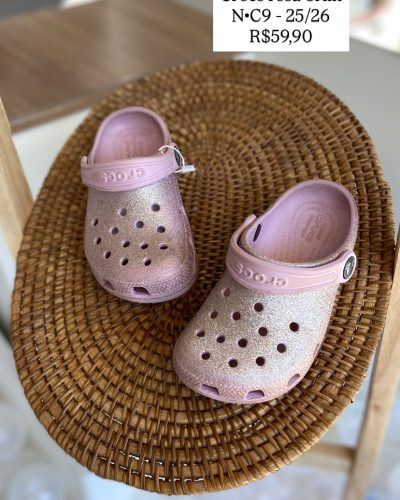 Crocs Rosa Brilho C9 Tamanho 25-26