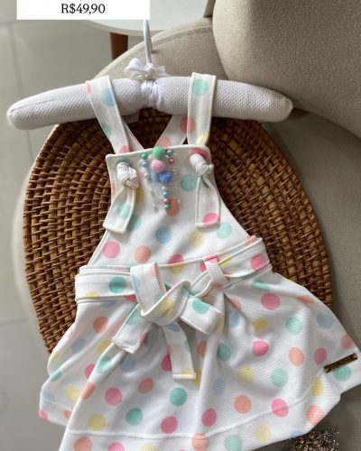 Jardineira de Bolinhas Kiki Xodó Tamanho 0 3 meses