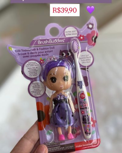 Kit Escova de Dentes + Boneca Brush Buddies Roxa