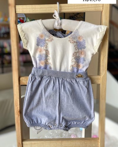 Romper Azul e Branco Sonho Mágico Tamanho 0 3 meses