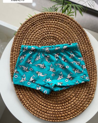 Sunga Azul Bebê Tubarões Tamanho 2