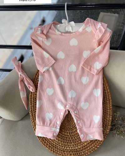 Tip Top + Faixa de Cabelo Rosa Corações Tamanho 0 1 mês