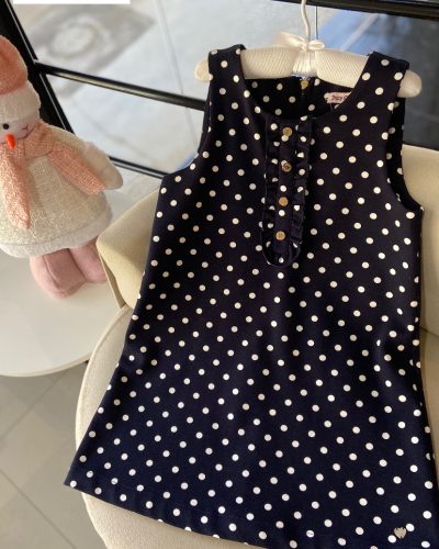 Vestido Azul Bolinhas Couture Tamanho 8 10