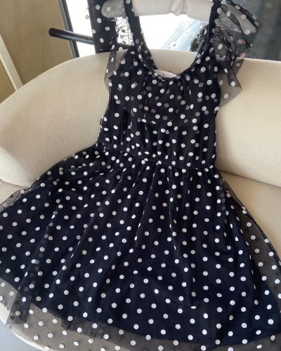 Vestido Preto de Bolinhas Tamanho 10