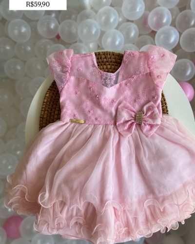 Vestido Rosa Festa Menina Bonita Tamanho 9 12 meses